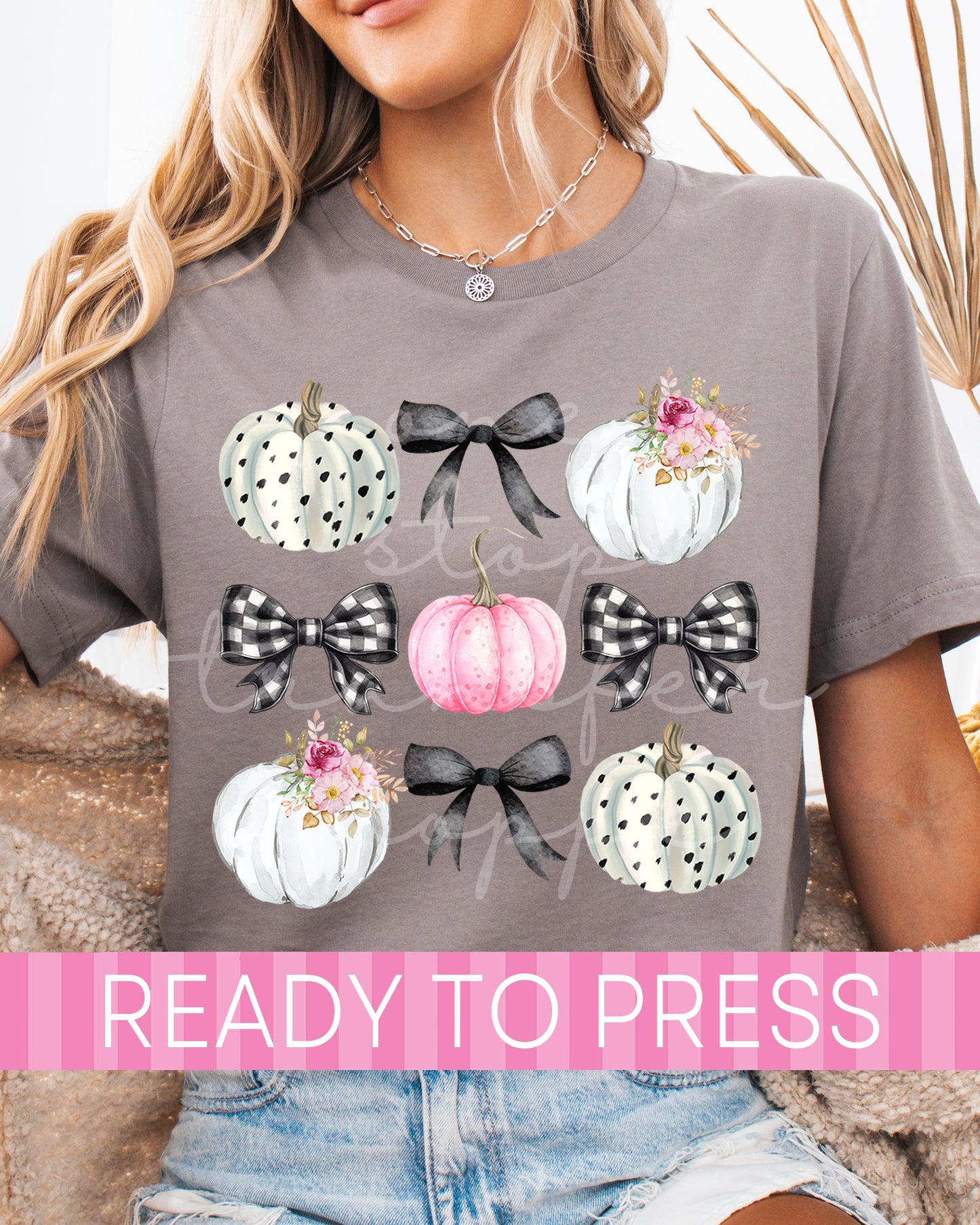 Polka Dot Pink Black Coquette Floral Pumpkins - Ready to Press DTF Transfers