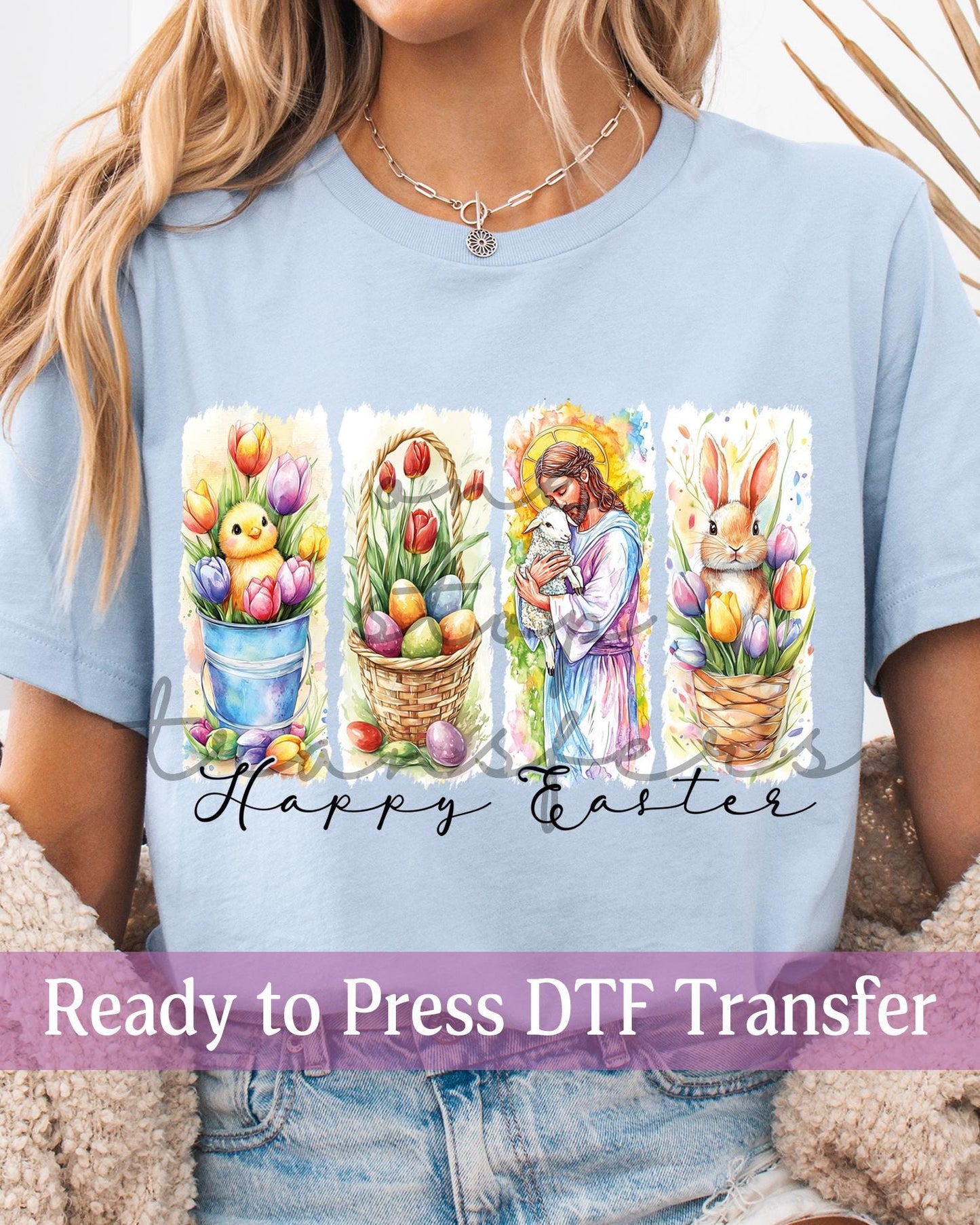 Lamb of God Easter Floral Brushstroke Panels - Ready to Press DTF Transfers