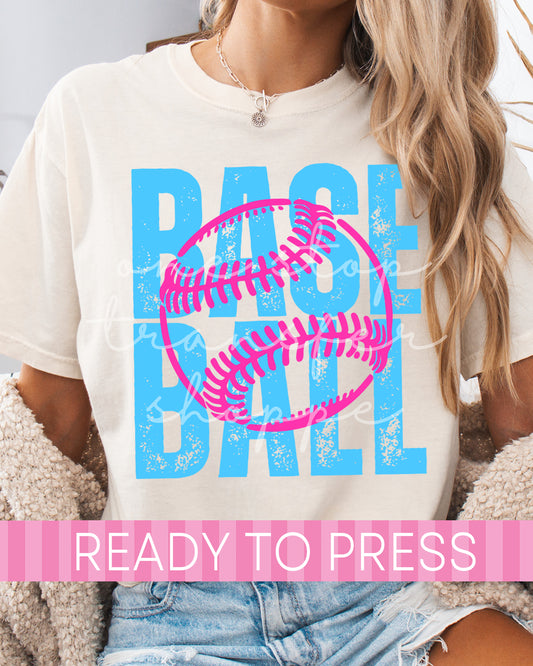 Distressed Blue and Pink BASEBALL - Ready to Press DTF Transfers