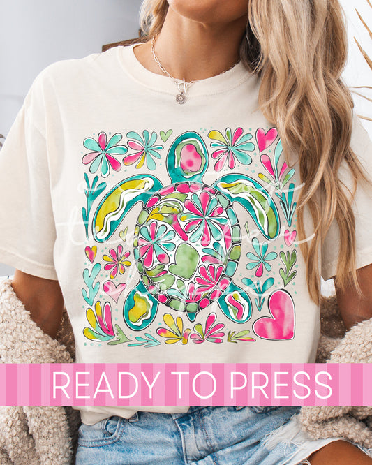 Boho Floral Turtle - Ready to Press DTF Transfers