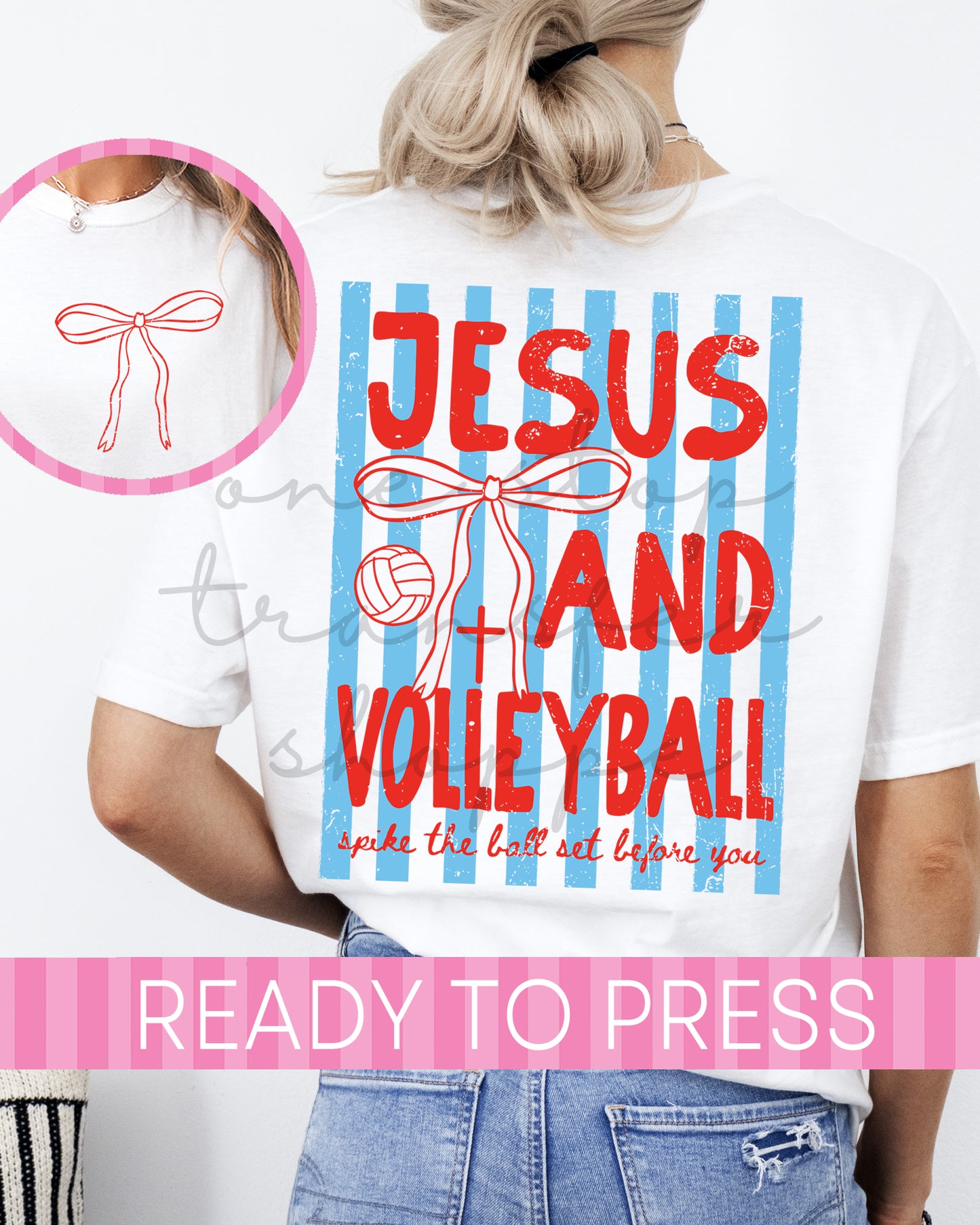 Red and Blue Jesus and Volleyball Stripes - Ready to Press DTF Transfer with Pocket