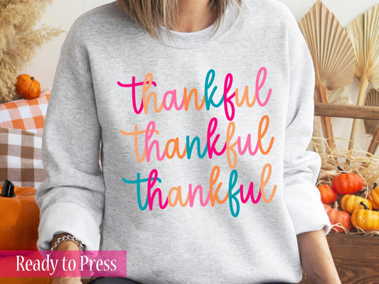 Colorful Stacked Thankful - Ready to Press DTF Transfers