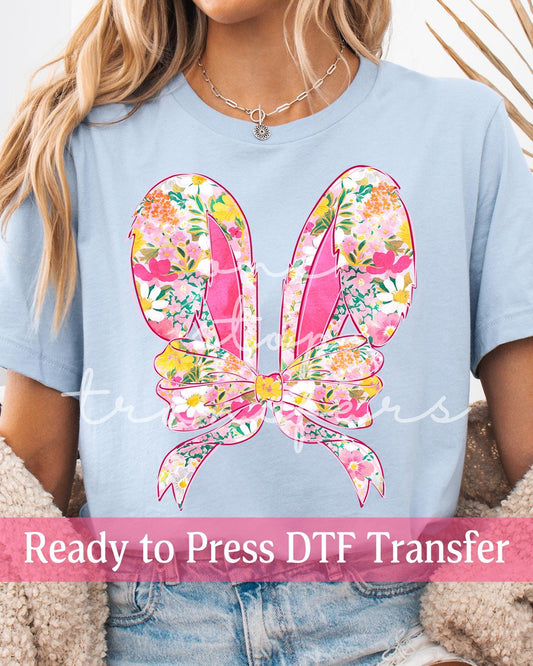 Coquette Watercolor Floral Easter Bunny Ears - Ready to Press DTF Transfers