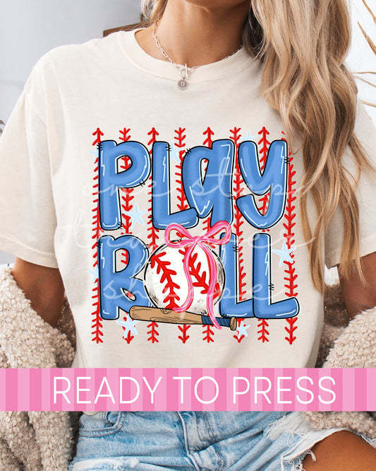 Trendy Baseball Stripes Coquette Play Ball - Ready to Press DTF Transfers
