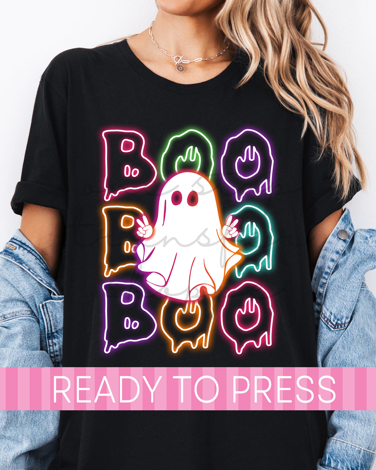 Neon Stacked BOO Ghost - Ready to Press DTF Transfers