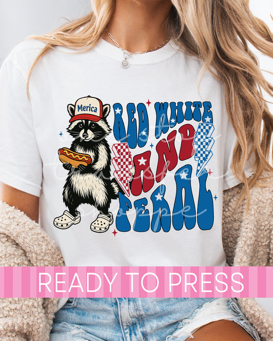 Red White and Feral Merica Fox Lightning - Ready to Press DTF Transfers
