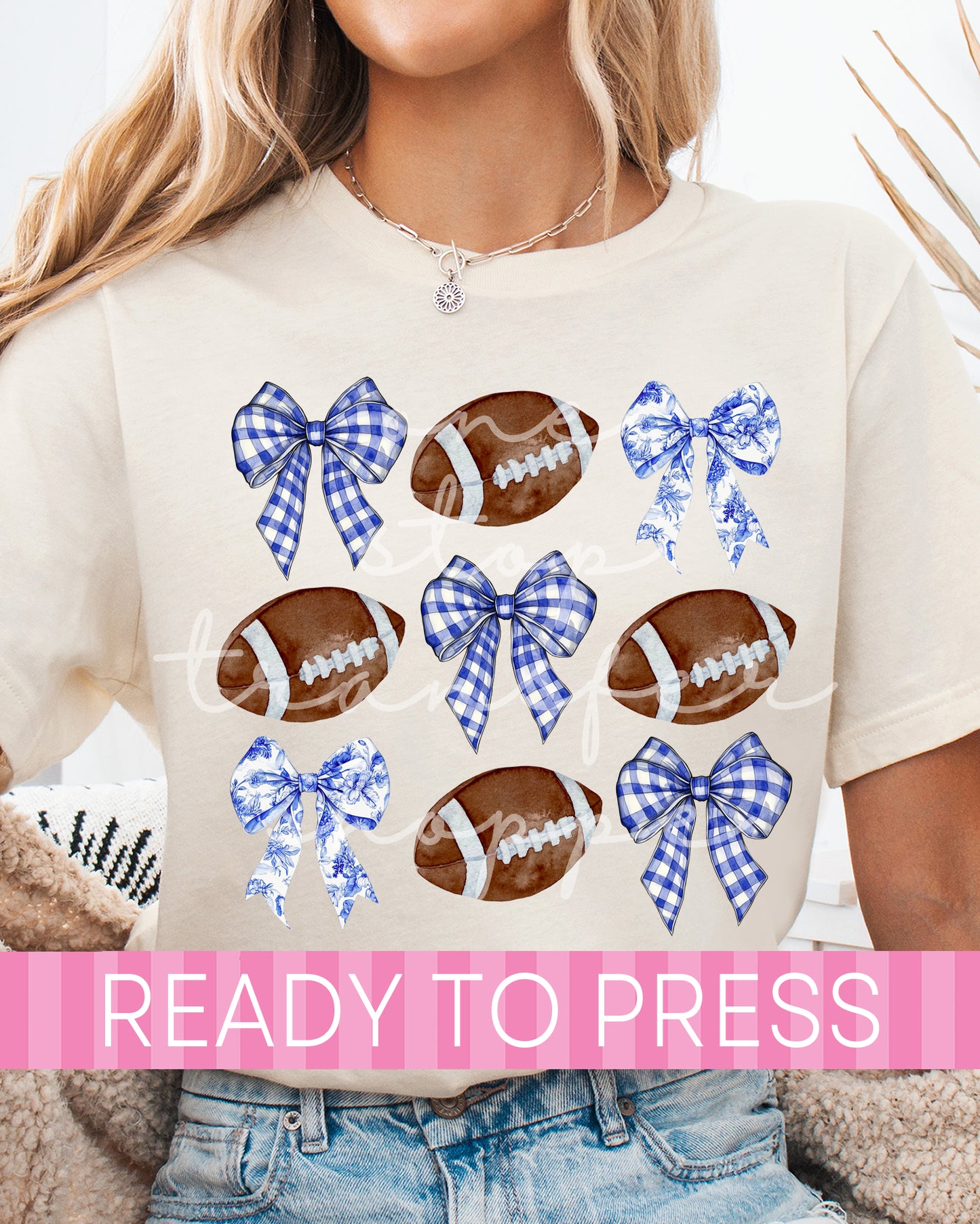 Preppy Blue Coquette Football - Ready to Press DTF Transfers