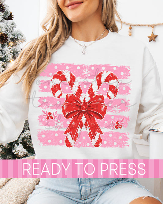 Pink Dot Stripes Coquette Candy Canes - Ready to Press DTF Transfers