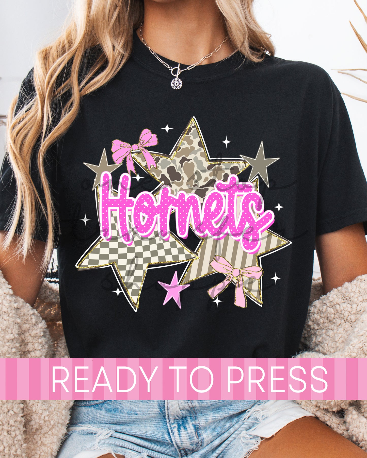 Coquette Camo Stars HORNETS Mascot - Ready to Press DTF Transfers
