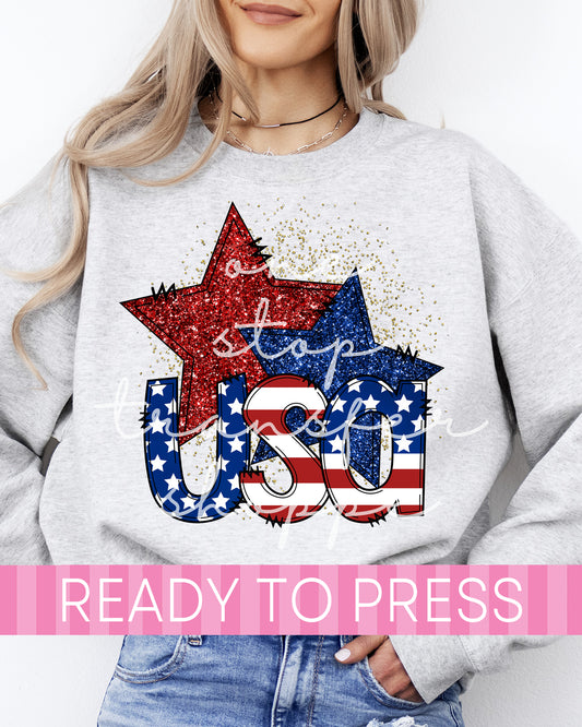 Faux Glitter USA Stars- Ready to Press DTF Transfers