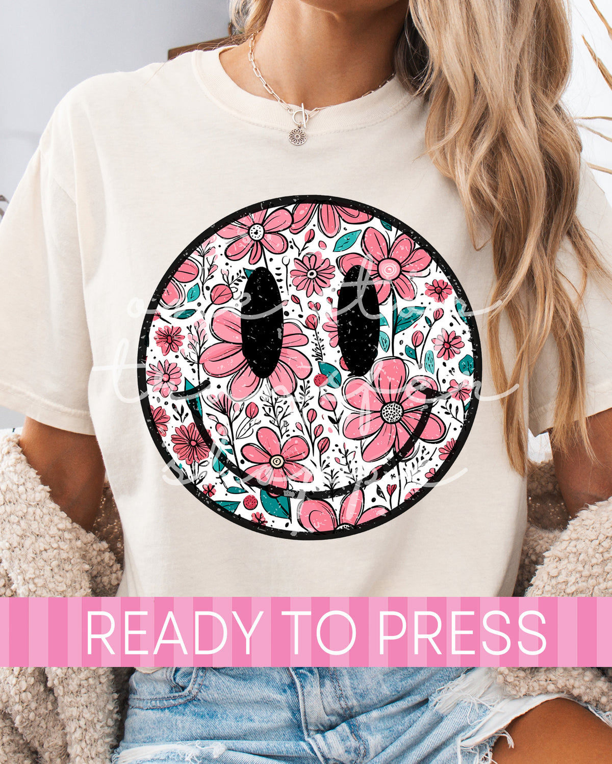Pink Flowers Smiley Face - Ready to Press DTF Transfers