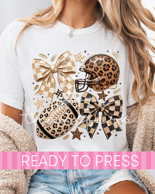 Faux Texture Checker Leopard Coquette Football - Ready to Press DTF Transfers