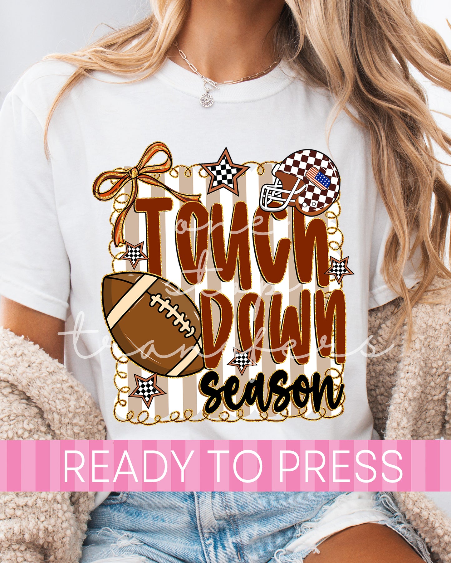 Stripes Coquette Football Touchdown Season - Ready to Press DTF Transfers