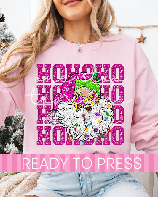 Pink Faux Sequin Ho Ho Ho Santa - Ready to Press DTF Transfers