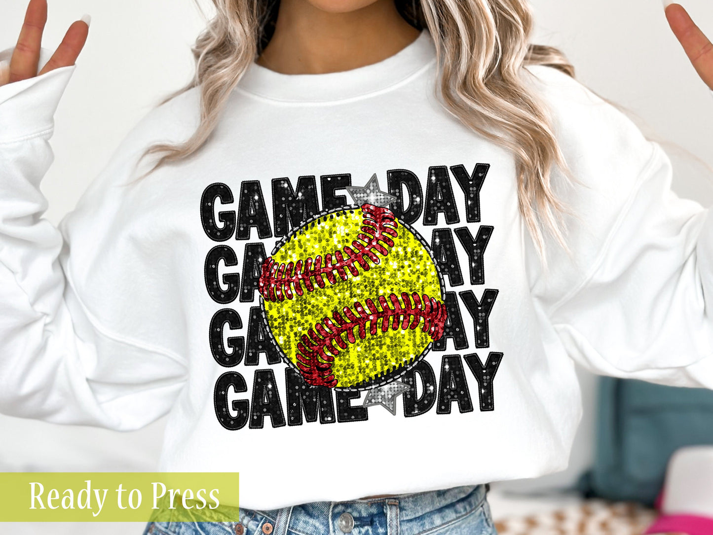 Stacked Faux Glitter Softball Game Day - Ready to Press DTF Transfers