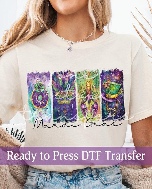 Elegant Mardi Gras Watercolor Panels - Ready to Press DTF Transfers