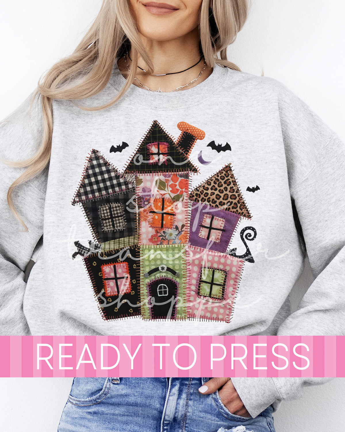 Faux Patchwork Halloween Haunted House - Ready to Press DTF Transfers