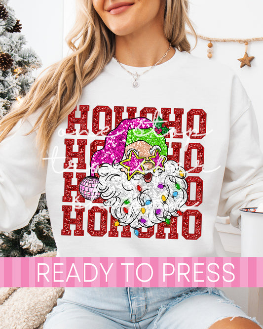 Red Faux Sequin Ho Ho Ho Santa - Ready to Press DTF Transfers