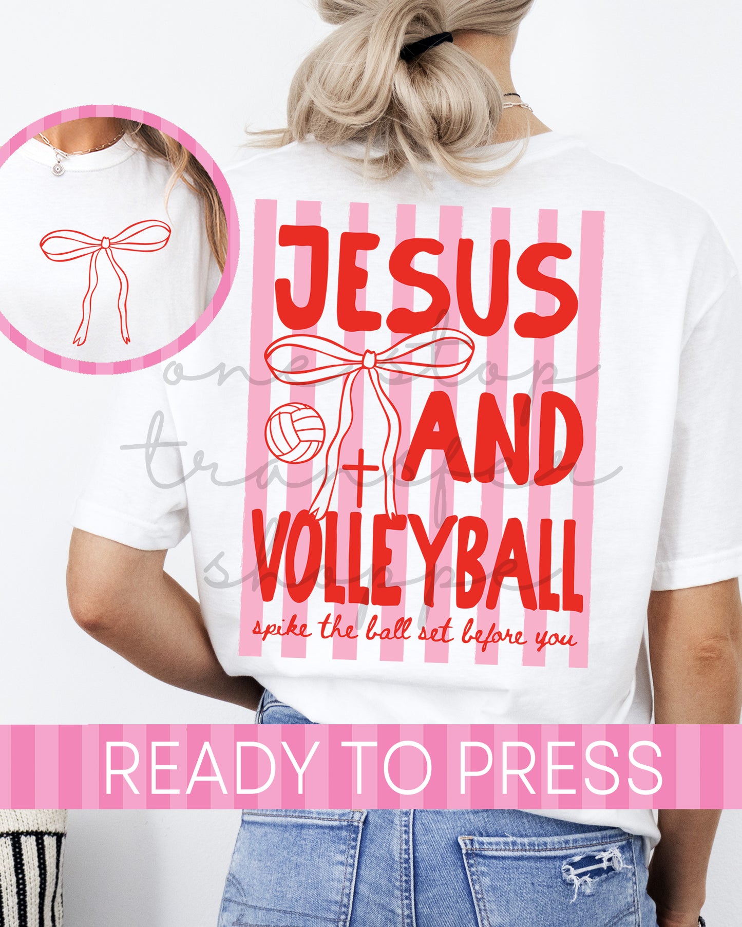 Red and Pink Jesus and Volleyball Stripes - Ready to Press DTF Transfer with Pocket