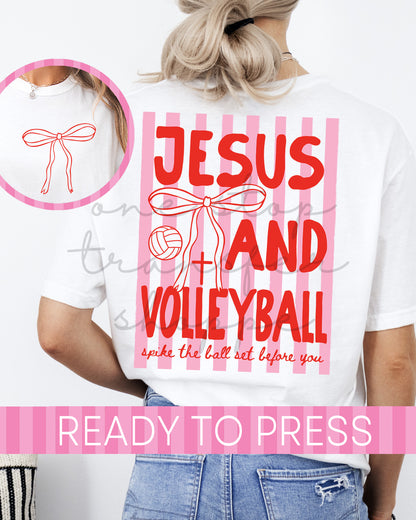 Red and Pink Jesus and Volleyball Stripes - Ready to Press DTF Transfer with Pocket
