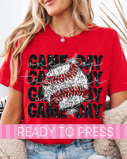 Stacked Faux Glitter Baseball Game Day - Ready to Press DTF Transfers