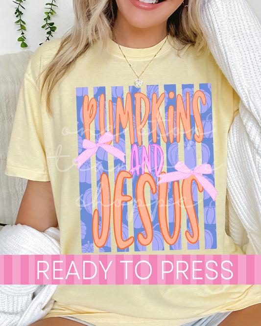 Pastel Fall Stripes Pumpkins and Jesus - Ready to Press DTF Transfers
