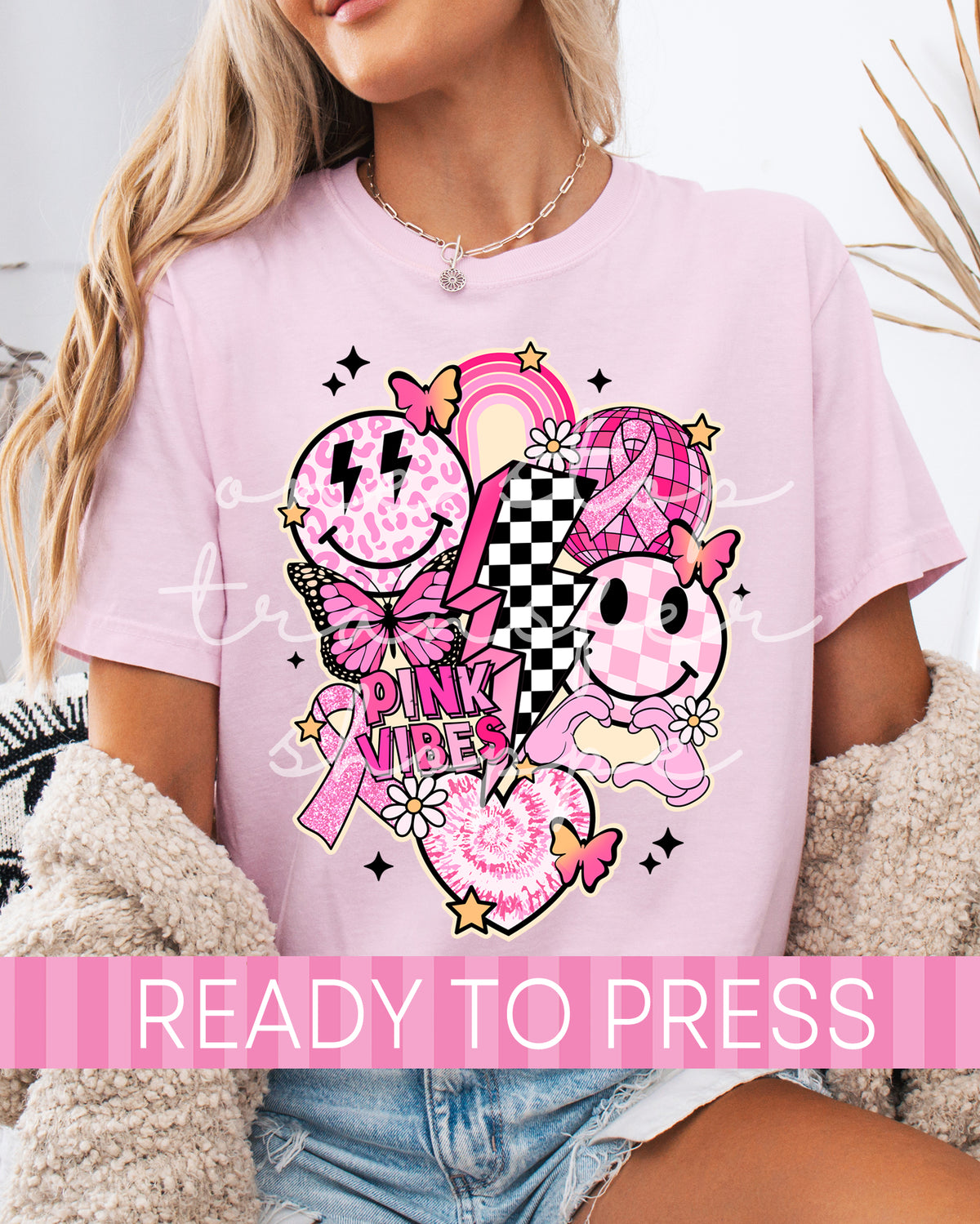 Retro Groovy Pink Vibes Smiley Faces - Ready to Press DTF Transfers
