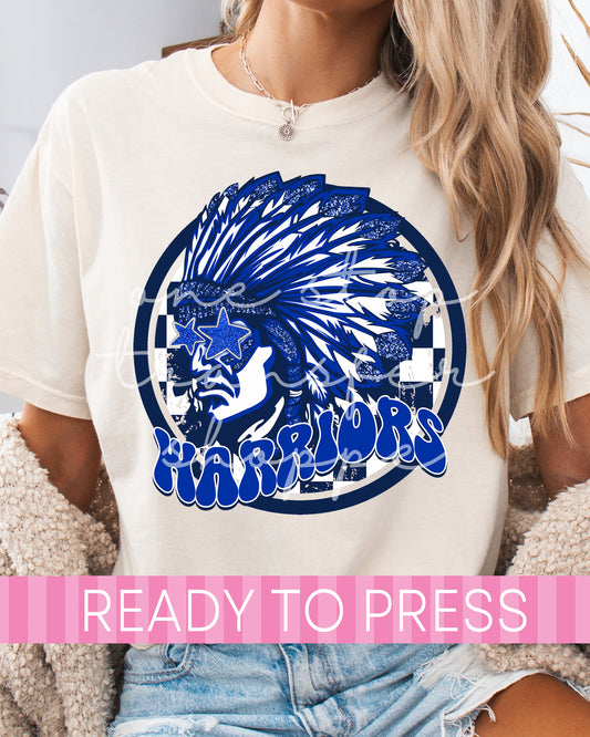 Checker Blue Warriors School Mascot - Ready to Press DTF Transfers