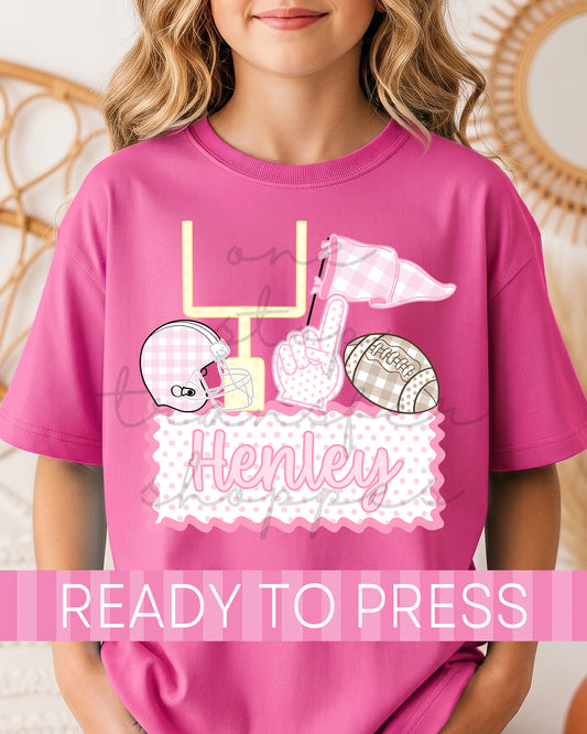 Custom Name Preppy Pink Game Day Football DTF Transfer - Ready to Press DTF Transfers