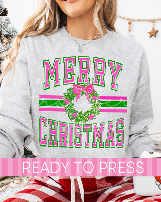 Preppy Merry Christmas Wreath - Ready to Press DTF Transfers