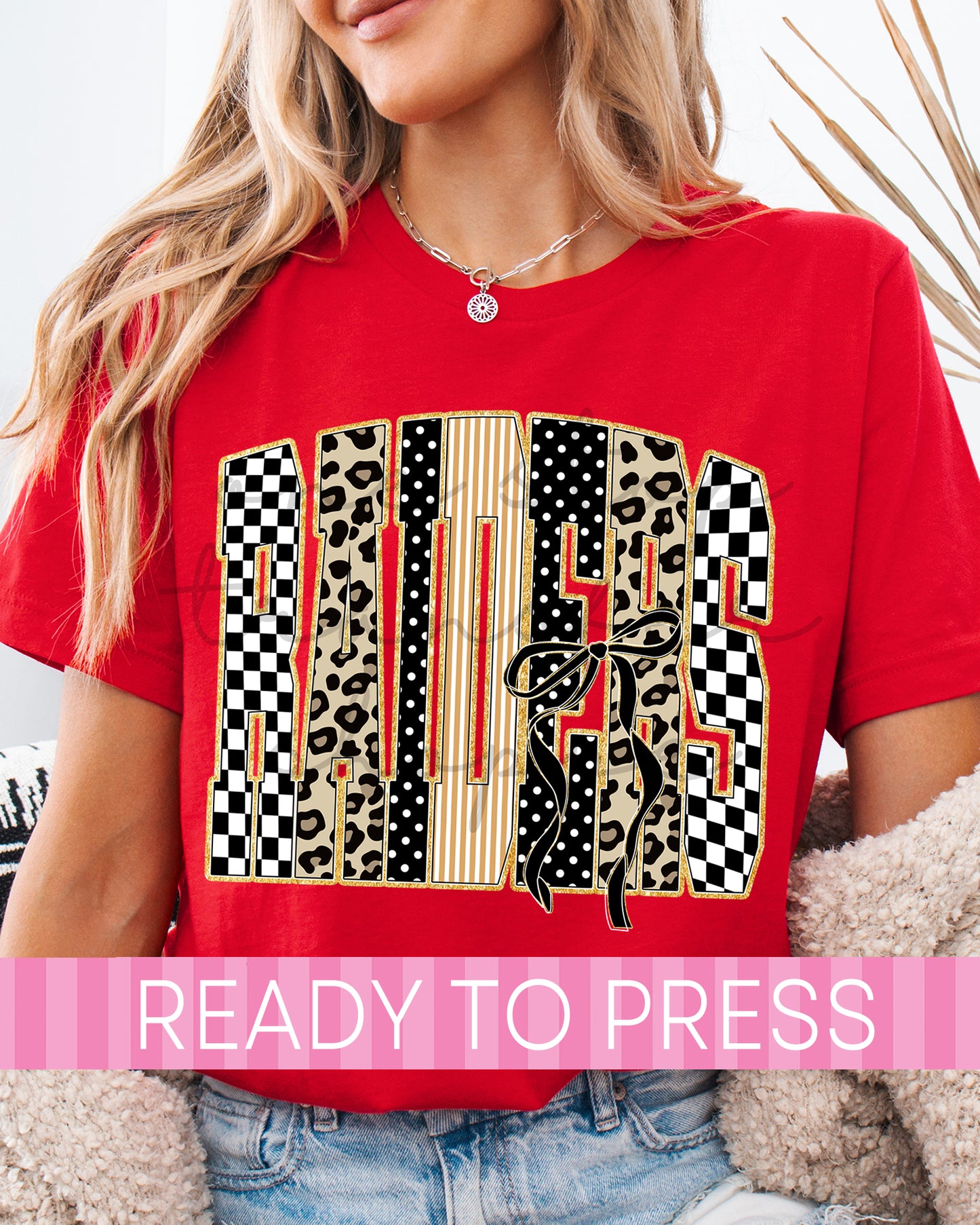 Coquette Leopard Checker Raiders Mascot - Ready to Press DTF Transfers