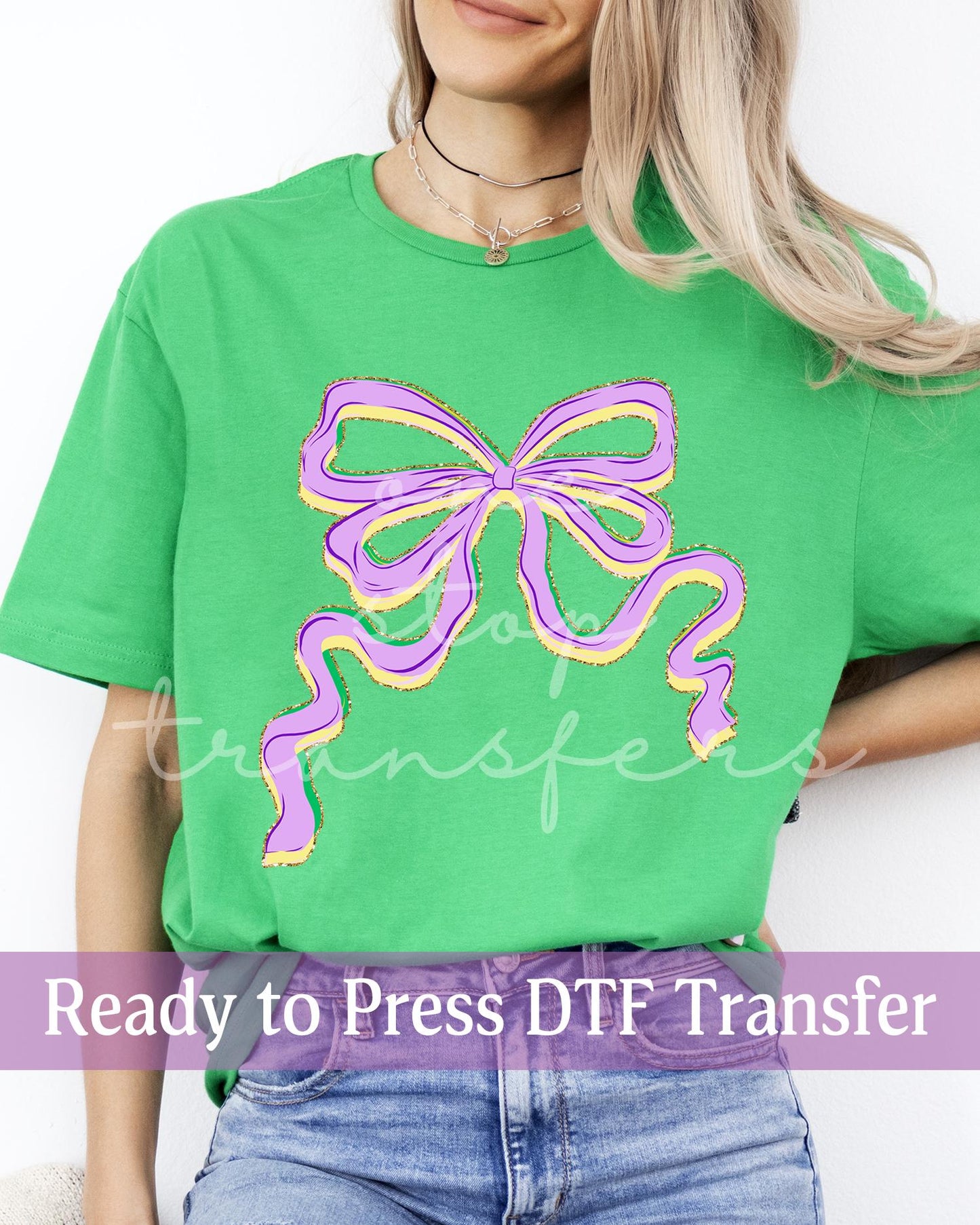 Pretty Mardi Gras Bow - Ready to Press DTF Transfers