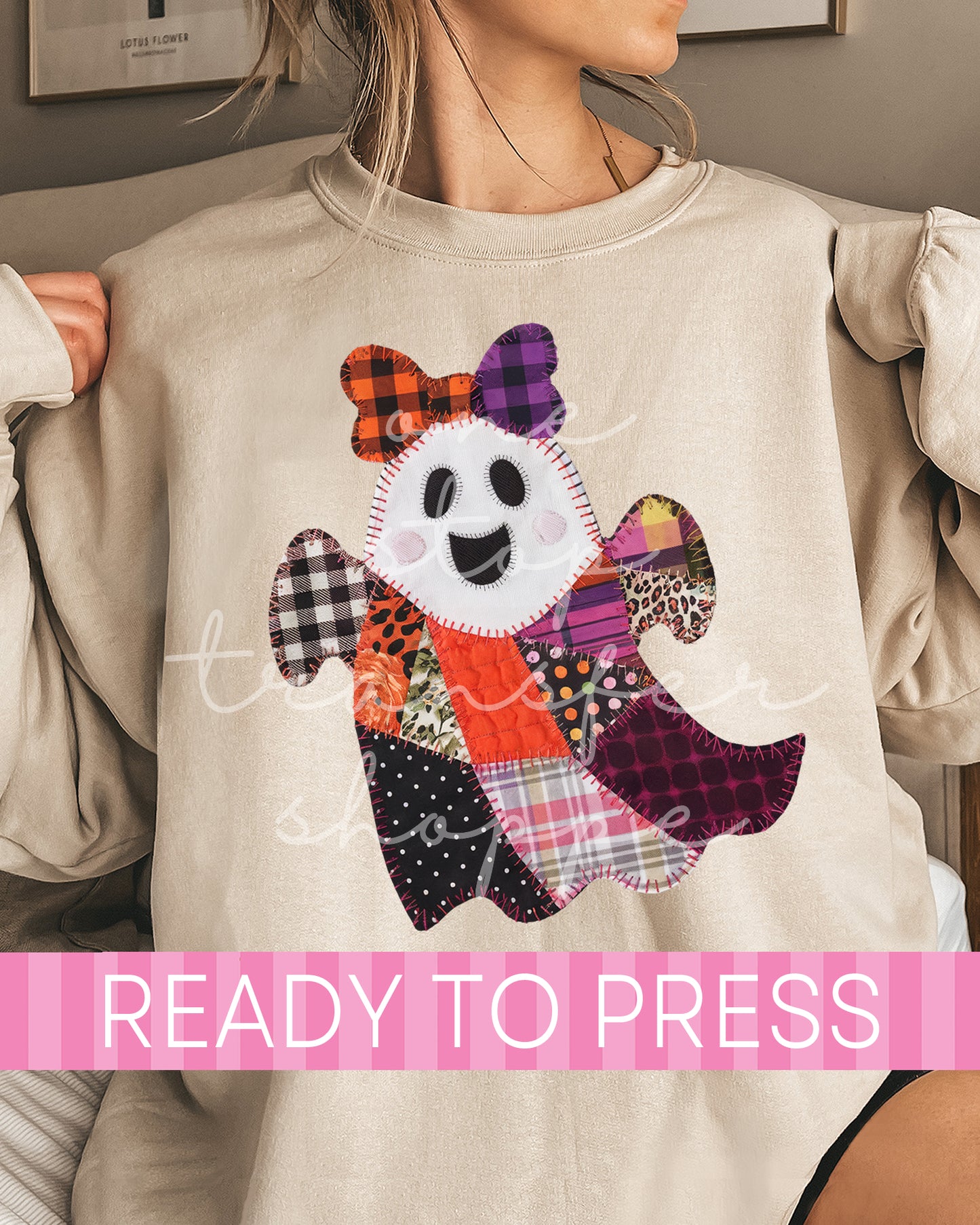 Faux Patchwork Halloween Girl Ghost - Ready to Press DTF Transfers