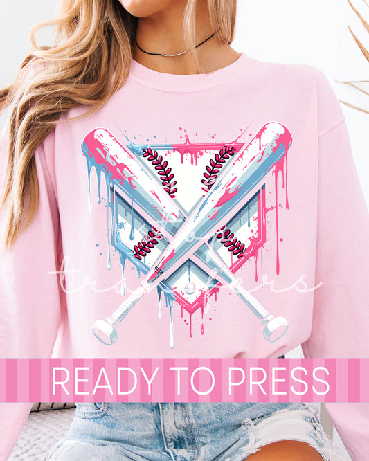 Pink and Blue Baseball Ice Cream Drip - Ready to Press DTF Transfers