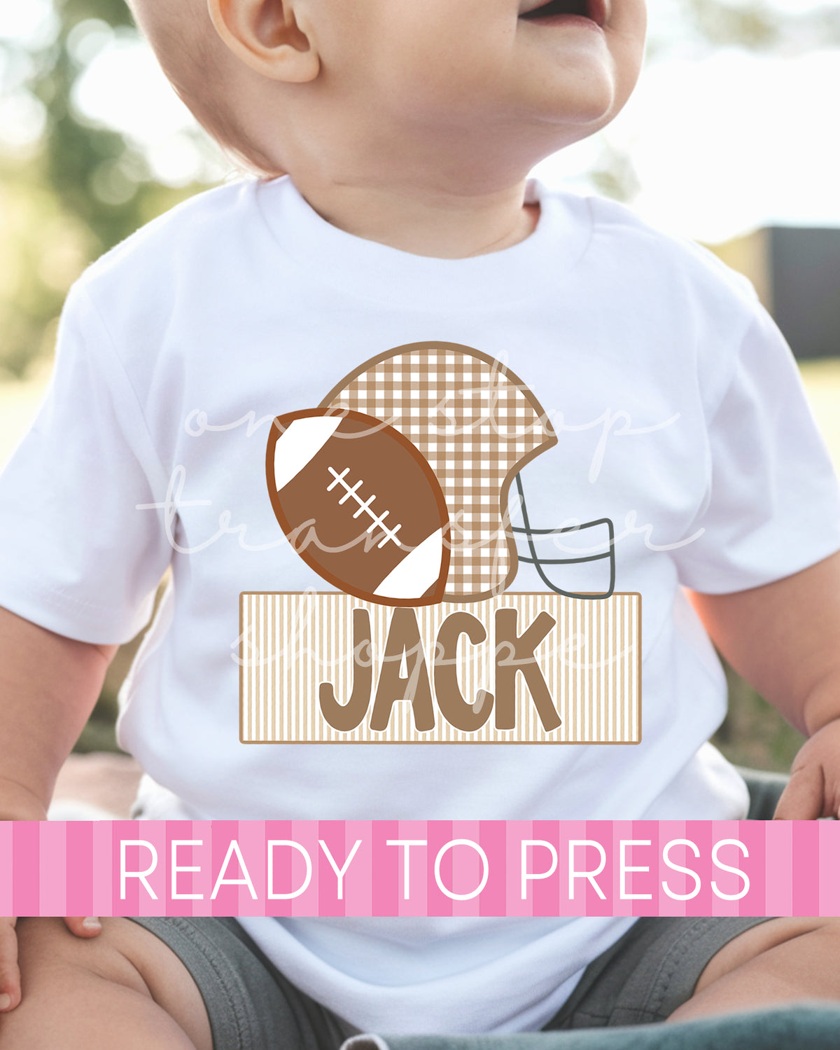Custom Name Preppy Kids Gingham Football - Ready to Press DTF Transfers