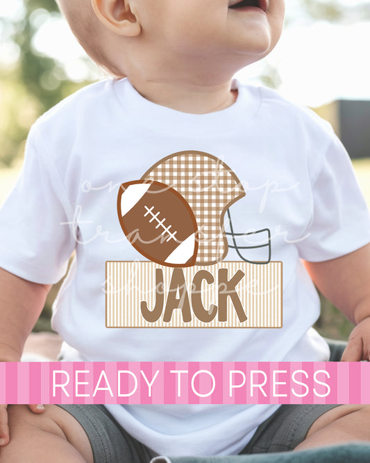 Custom Name Preppy Kids Gingham Football - Ready to Press DTF Transfers