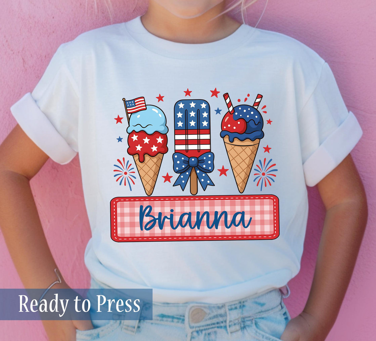 Custom Name 4th Of July Ice Cream - Ready to Press DTF Transfers