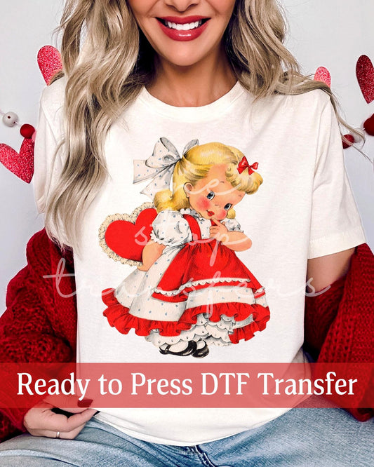 Vintage Valentine's Day Girl - Ready to Press DTF Transfers
