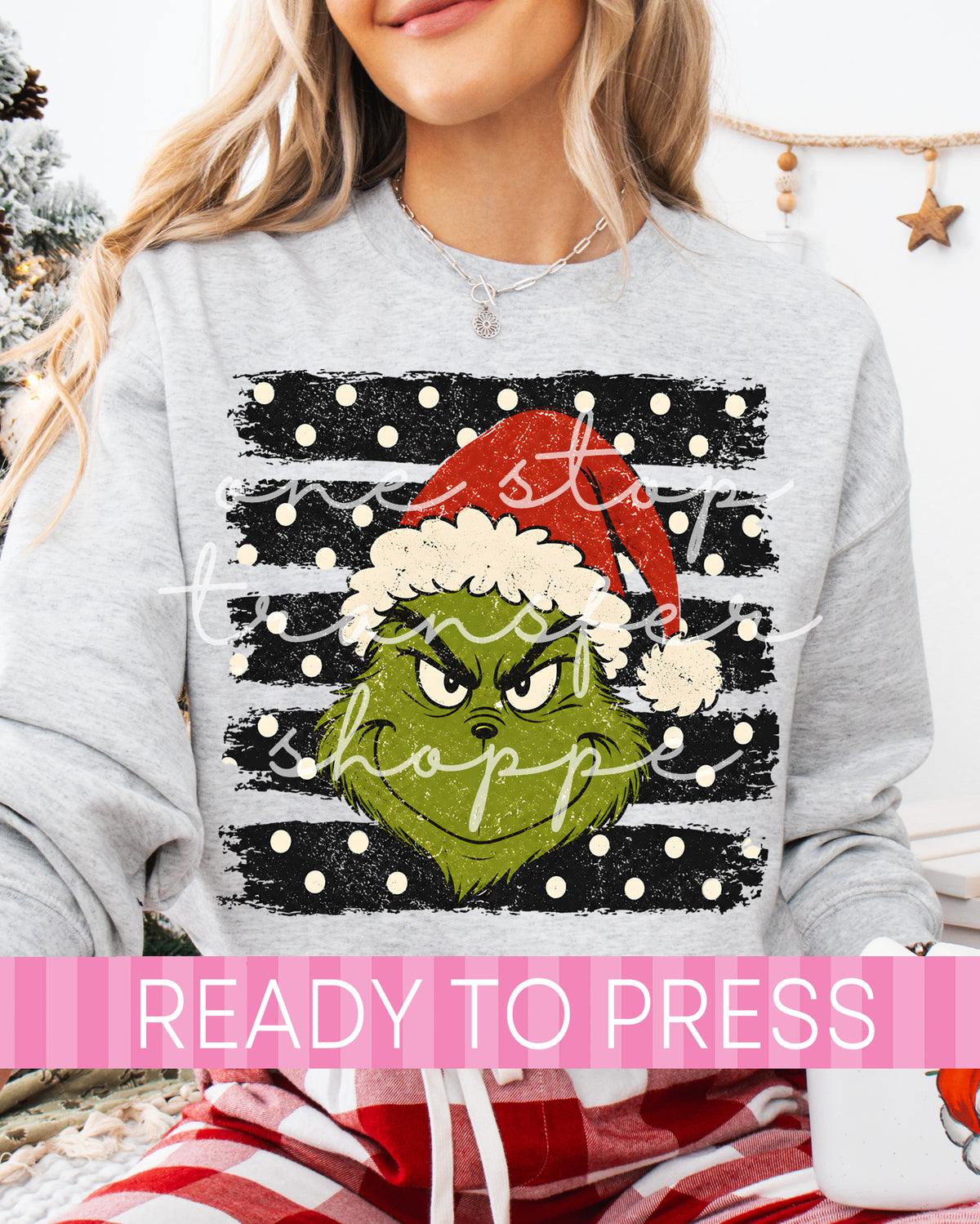 Polka Dot Stripes Green Mean One Santa Hat - Ready to Press DTF Transfers