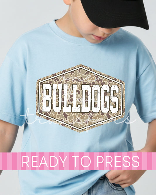 Distressed Camo Patch Bulldogs Mascot - Ready to Press DTF Transfers