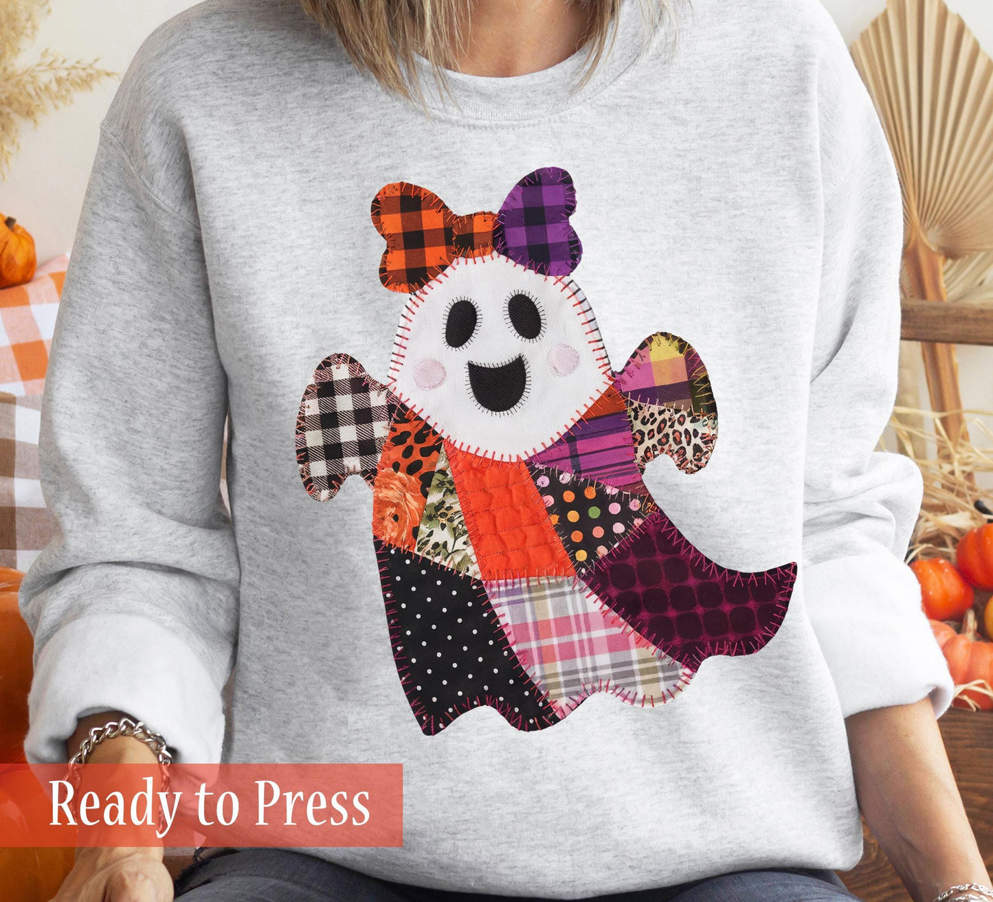 Faux Patchwork Halloween Girl Ghost - Ready to Press DTF Transfers
