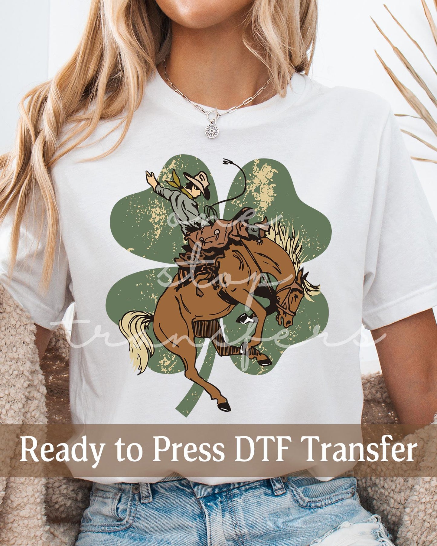 Western Cowboy Four Leaf Clover St. Patrick's Day - Ready to Press DTF Transfers