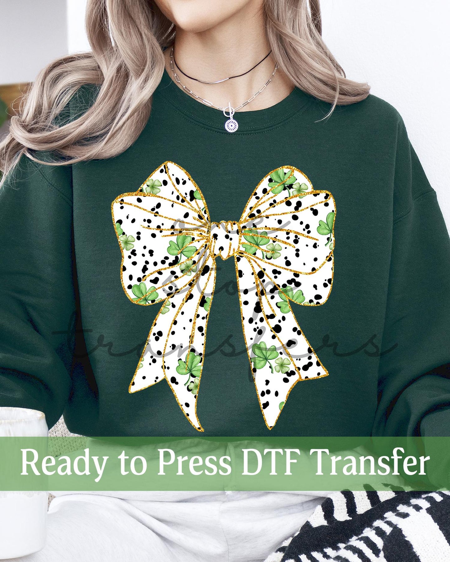 St. Patrick's Day Coquette Dalmatian Dots and Clovers Bow - Ready to Press DTF Transfers