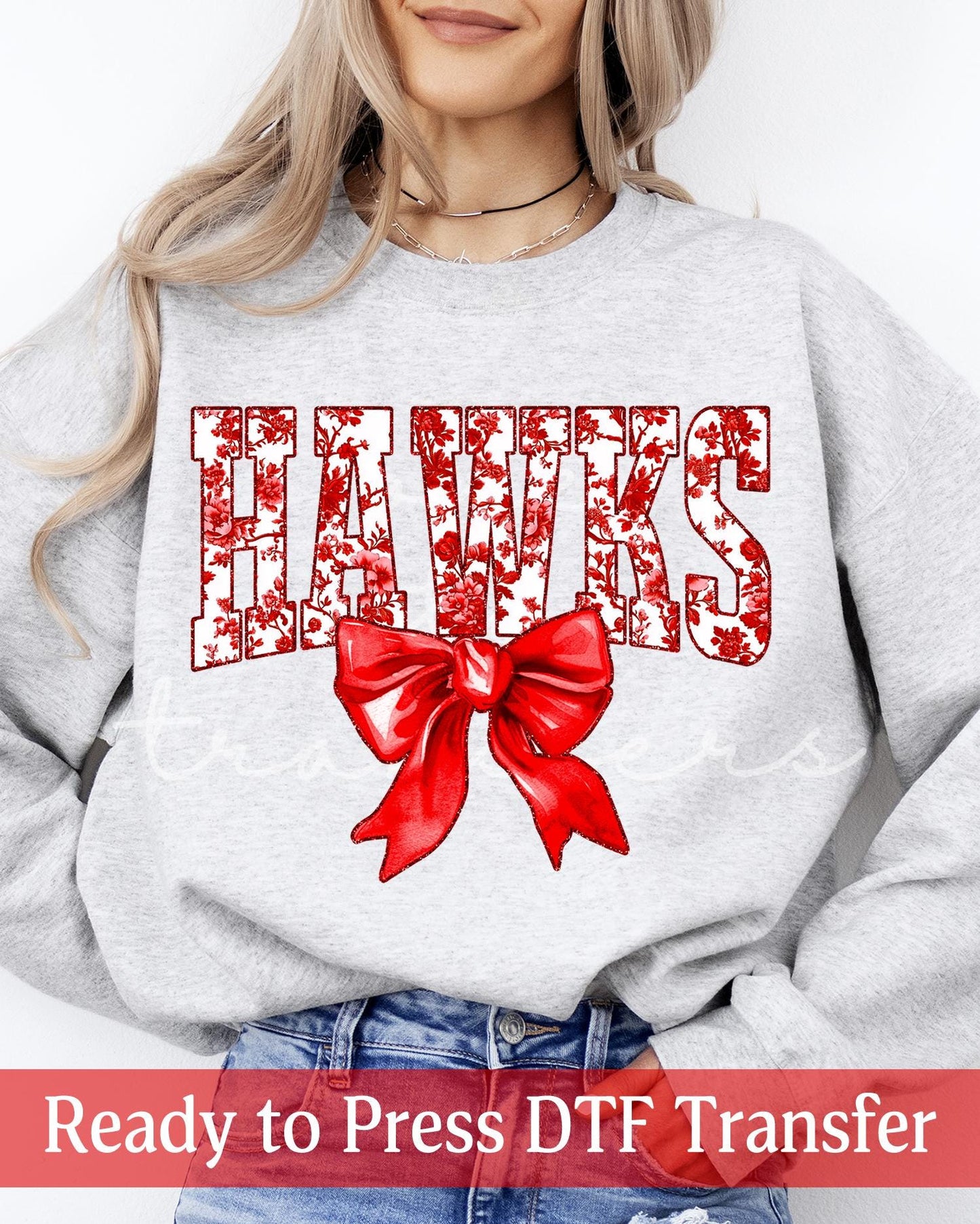 Coquette Chinoiserie Varsity Red HAWKS - Ready to Press DTF Transfers