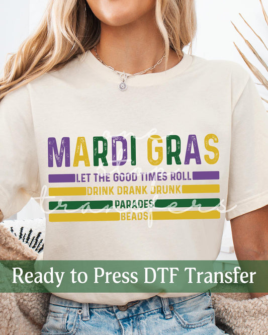 Retro Mardi Gras Let The Good Times Roll - Ready to Press DTF Transfers