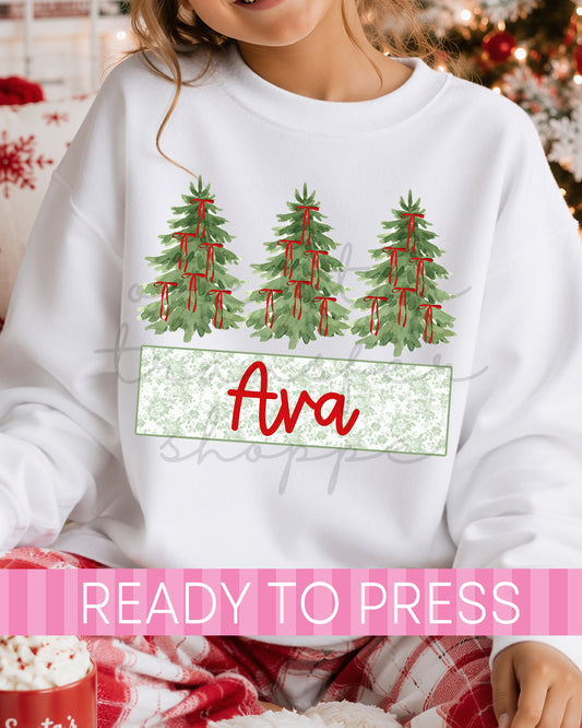 Custom Name Preppy Trio Christmas Trees - Ready to Press DTF Transfers