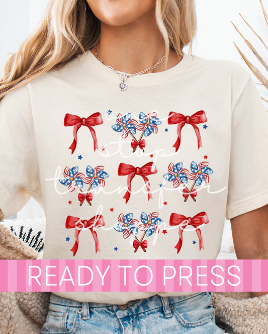 Patriotic Coquette Pinwheels and Bows - Ready to Press DTF Transfers