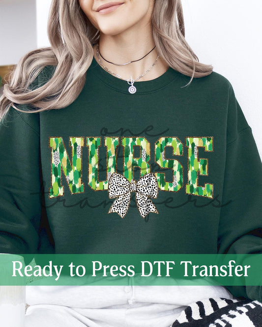St. Patrick's Day Coquette Varsity Watercolor Brush Stroke NURSE - Ready to Press DTF Transfers