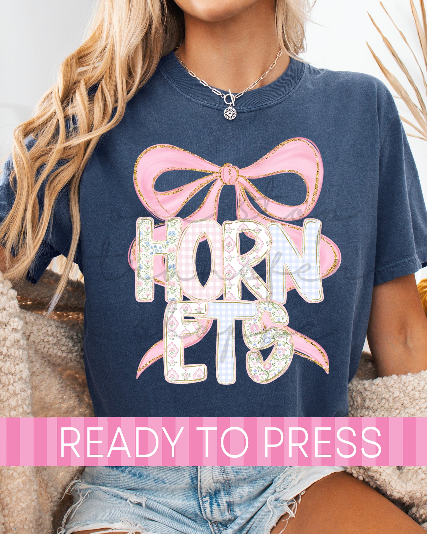Pink Bow Floral Hornets Mascot - Ready to Press DTF Transfers