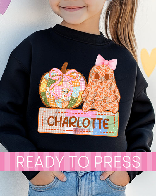Custom Name Patchwork Pumpkin and Ghost - Ready to Press DTF Transfers